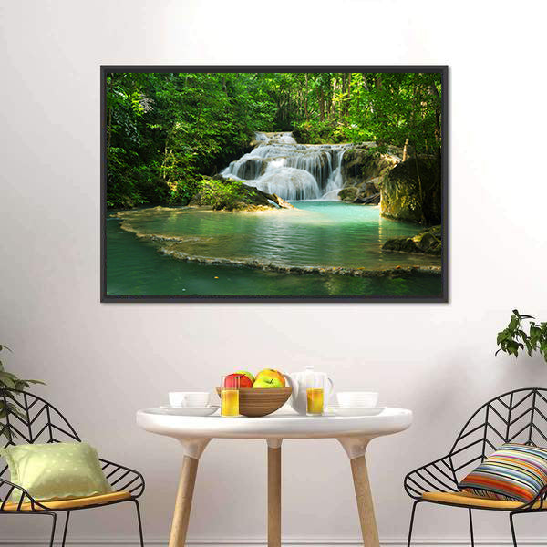 Erawan Waterfall Thailand Canvas Wall Art-5 Horizontal-Gallery Wrap-22" x 12"-Tiaracle