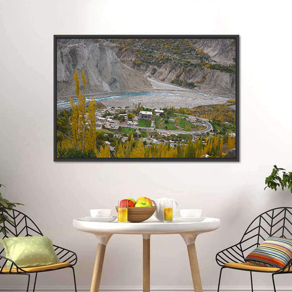 Hunza Valley Autumn River Landscape Canvas Wall Art