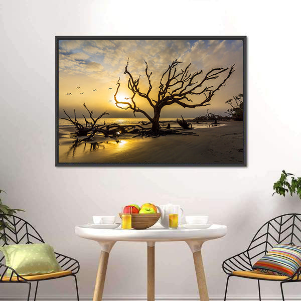 Driftwood Covered Beach Canvas Wall Art-5 Horizontal-Gallery Wrap-22" x 12"-Tiaracle