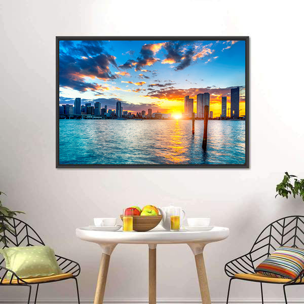 Miami City Skyline Canvas Wall Art-5 Horizontal-Gallery Wrap-22" x 12"-Tiaracle