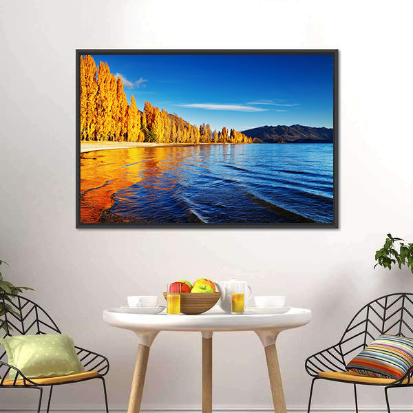 Lake Wanaka Golden Autumn Reflection Canvas Wall Art