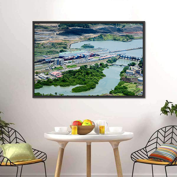 Cargo Ships Passing Through Miraflores Locks At Panama Canvas Wall Art