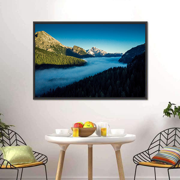 Morning Fog Over Forest Canvas Wall Art-5 Horizontal-Gallery Wrap-22" x 12"-Tiaracle