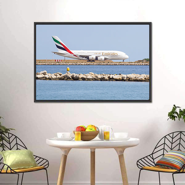 Emirates Passenger Plane Canvas Wall Art-5 Horizontal-Gallery Wrap-22" x 12"-Tiaracle
