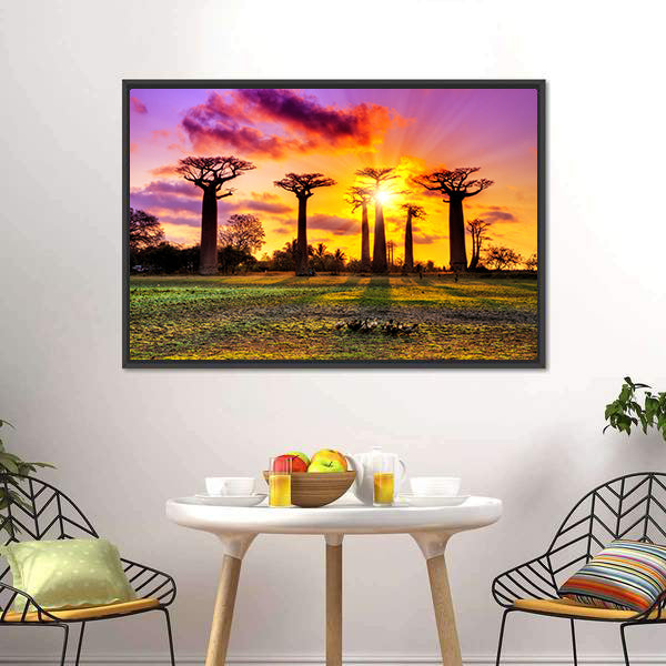 Baobab Trees At Sunset Canvas Wall Art-5 Horizontal-Gallery Wrap-22" x 12"-Tiaracle