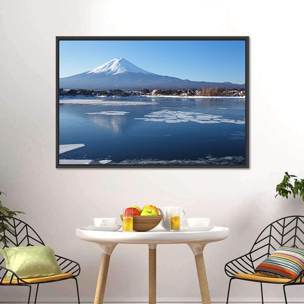 Mount Fuji Over Frozen Lake Canvas Wall Art