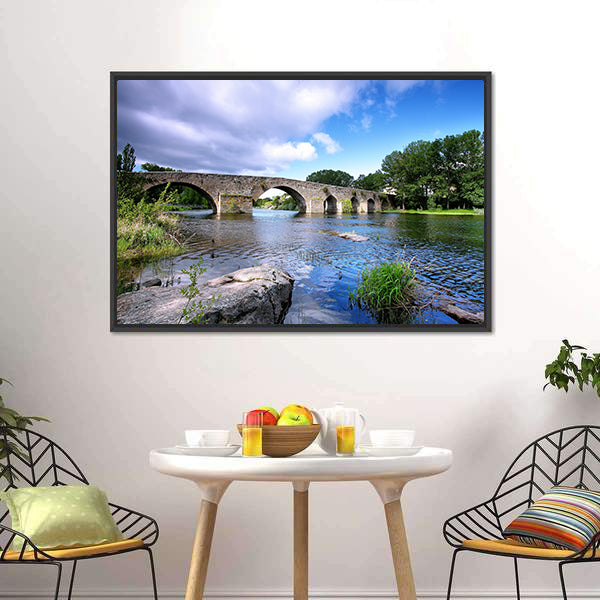 Bridge And River In Spain Canvas Wall Art-3 Horizontal-Gallery Wrap-25" x 16"-Tiaracle