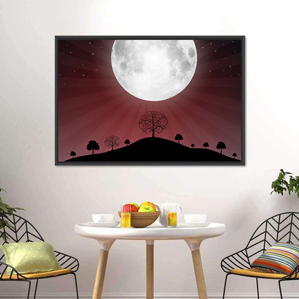 Glowing Full Moon Over Silhouetted Hills Canvas Wall Art