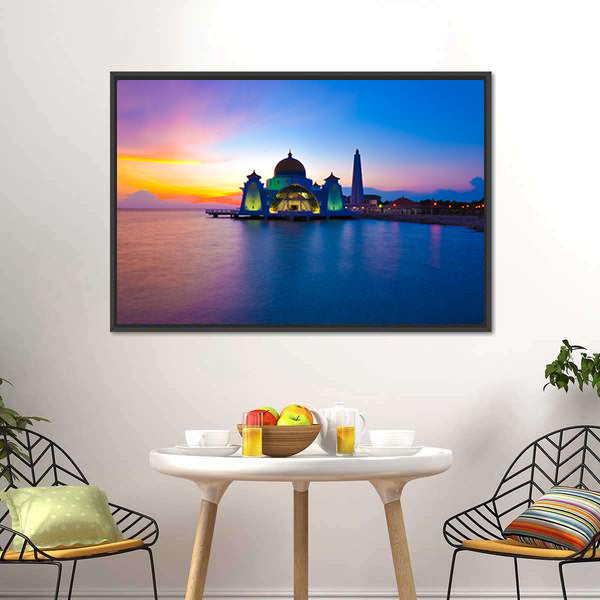 Masjid Selat Melaka Canvas Wall Art-3 Horizontal-Gallery Wrap-25" x 16"-Tiaracle