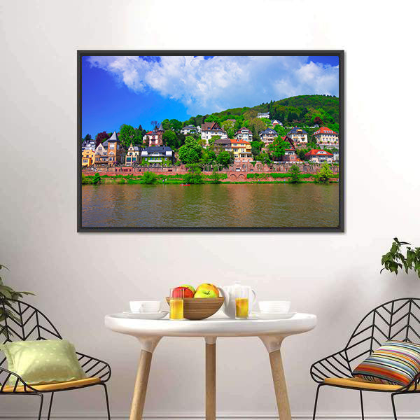 Neckar River Quay Scene Canvas Wall Art