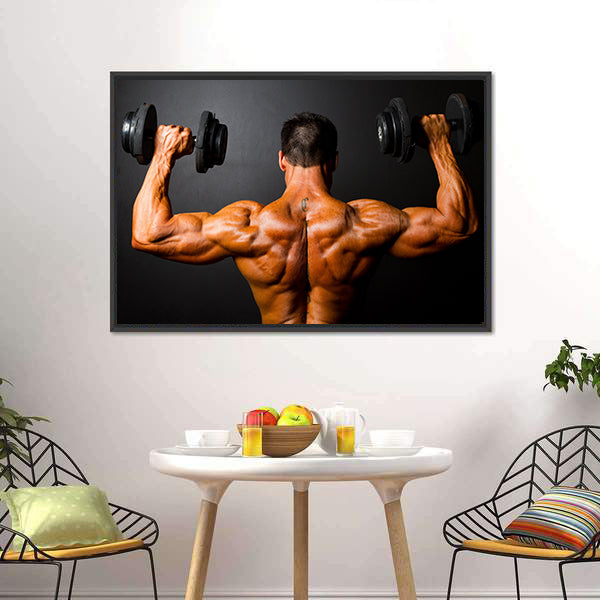Bodybuilder Training With Dumbbells Canvas Wall Art-5 Horizontal-Gallery Wrap-22" x 12"-Tiaracle