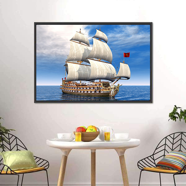 French Sailing Ship Canvas Wall Art-5 Horizontal-Gallery Wrap-22" x 12"-Tiaracle