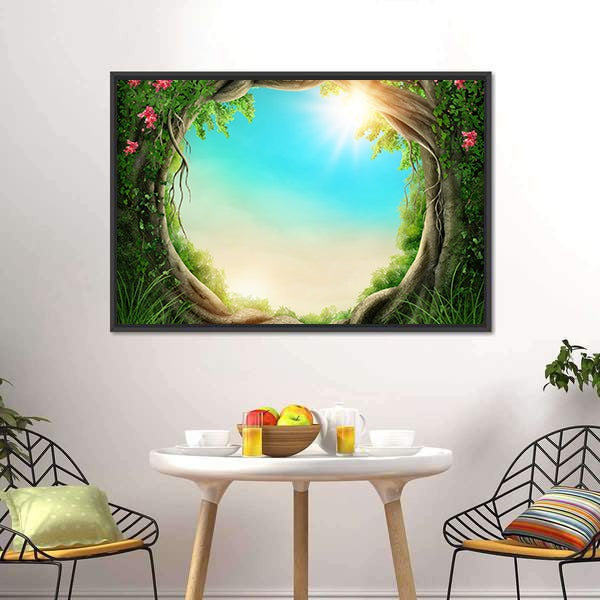 Enchanted Spring Forest with Sunbeams Canvas Wall Art