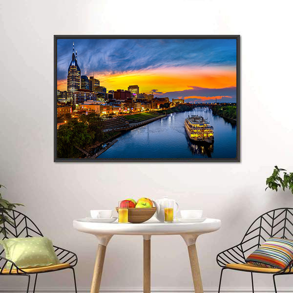 Nashville Skyline with Paddlewheel Boat Canvas Wall Art