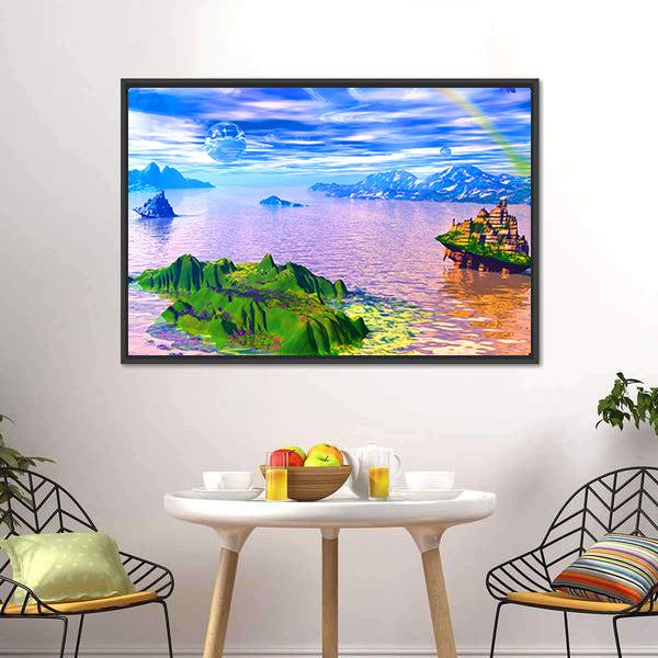 Glowing Floating Islands with Castle Canvas Wall Art
