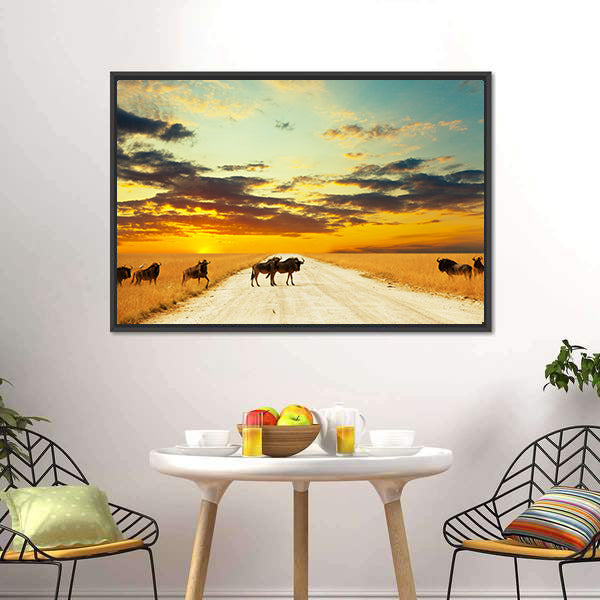 Antelope Gnu Crowd Canvas Wall Art-5 Horizontal-Gallery Wrap-22&quot; x 12&quot;-Tiaracle