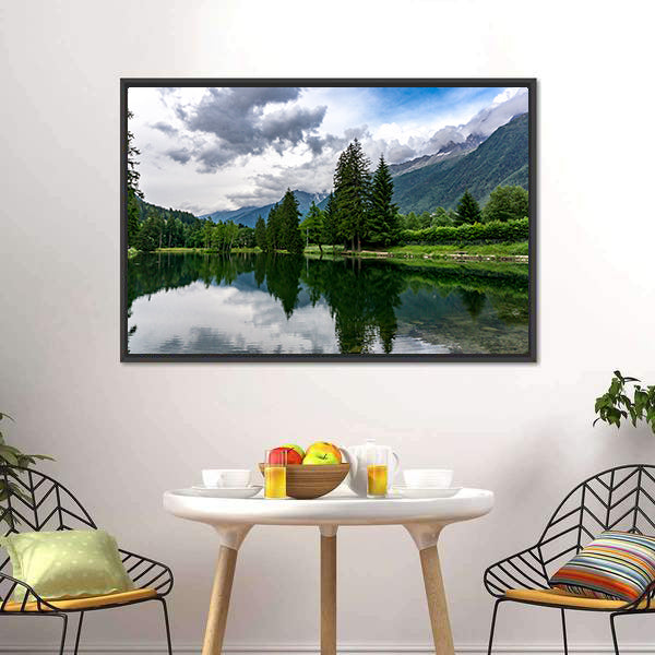 Lake Gaillands With Mont Blanc Canvas Wall Art-3 Horizontal-Gallery Wrap-25" x 16"-Tiaracle