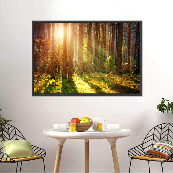 Misty Old Forest Autumn Canvas Wall Art-5 Horizontal-Gallery Wrap-22" x 12"-Tiaracle