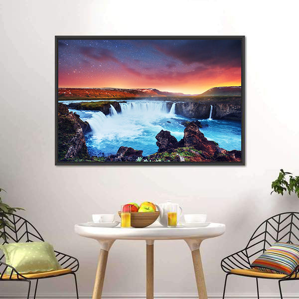 Amazing Godafoss Waterfall Canvas Wall Art-5 Horizontal-Gallery Wrap-22" x 12"-Tiaracle