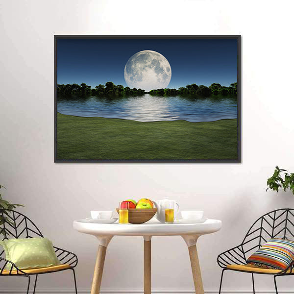 Moon Rise Over Lake Canvas Wall Art-5 Horizontal-Gallery Wrap-22" x 12"-Tiaracle