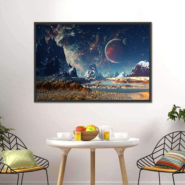 Big Planets with Icy Mountains Canvas Wall Art