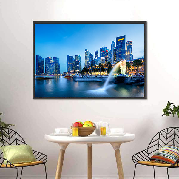 Merlion Skyline Singapore Canvas Wall Art-5 Horizontal-Gallery Wrap-22" x 12"-Tiaracle