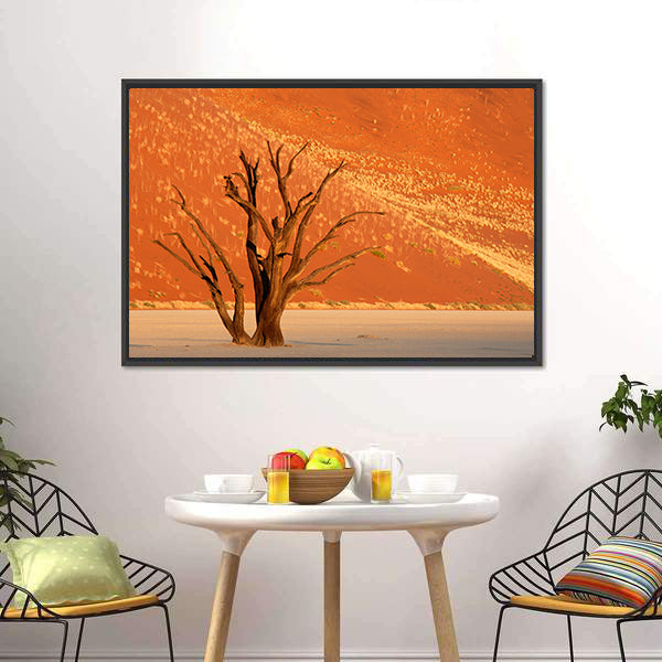 Dead Acacia Tree Against Red Sand Dune  Namibia Canvas Wall Art