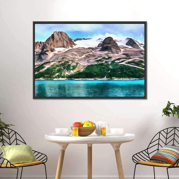 Turquoise Mountain Lake with Snow-capped Peaks Canvas Wall Art