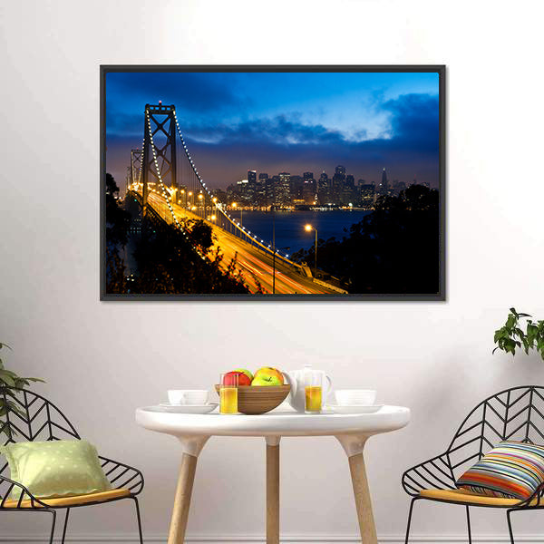 Bay Bridge With San Francisco City Canvas Wall Art-5 Horizontal-Gallery Wrap-22" x 12"-Tiaracle