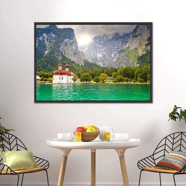 Lake Konigssee with Red-domed Church Canvas Wall Art