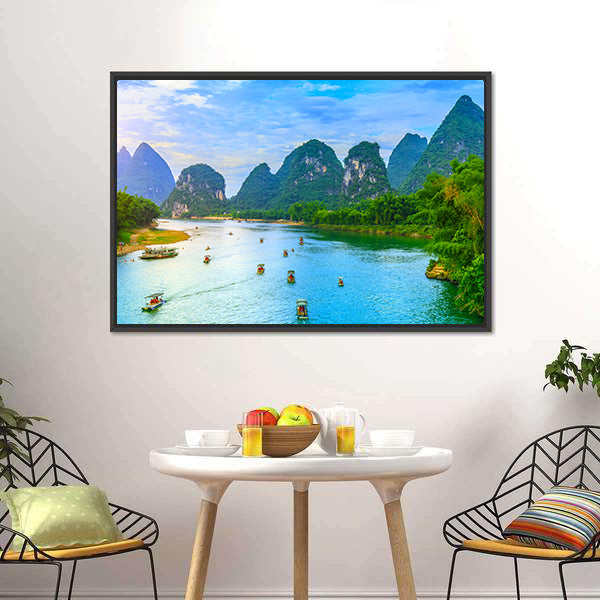 Guilin Lijiang River landscape in Yangshuo Canvas Wall Art-5 Horizontal-Gallery Wrap-22" x 12"-Tiaracle