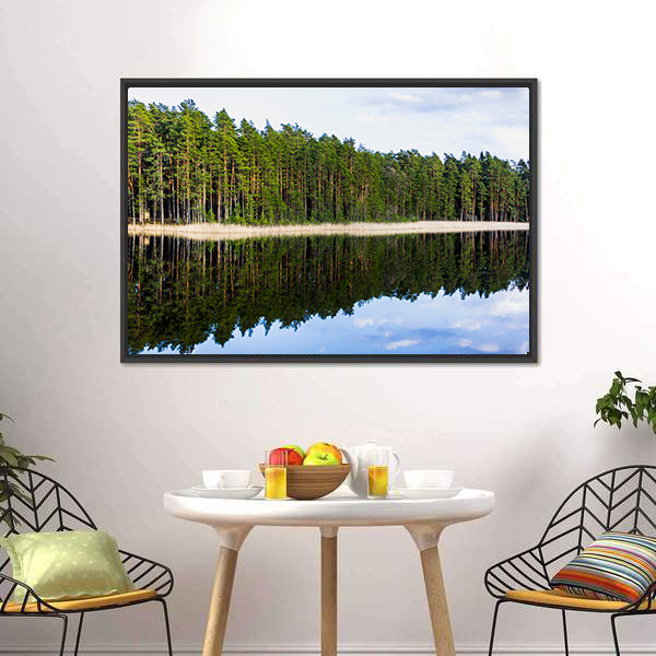 Forest Reflection In Lake Canvas Wall Art-3 Horizontal-Gallery Wrap-25" x 16"-Tiaracle