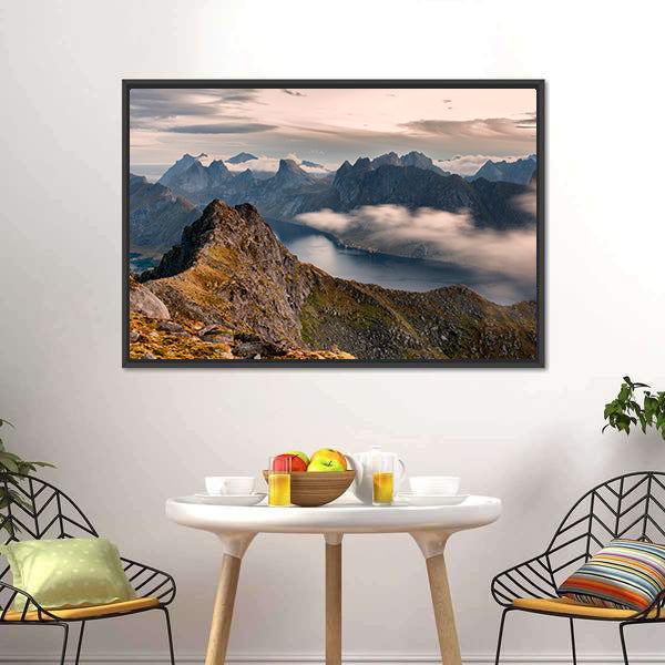 Mountain Landscape In Lofoten Canvas Wall Art-3 Horizontal-Gallery Wrap-25" x 16"-Tiaracle