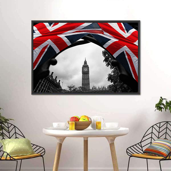 Big Ben With Flag Of England Canvas Wall Art-5 Horizontal-Gallery Wrap-22" x 12"-Tiaracle