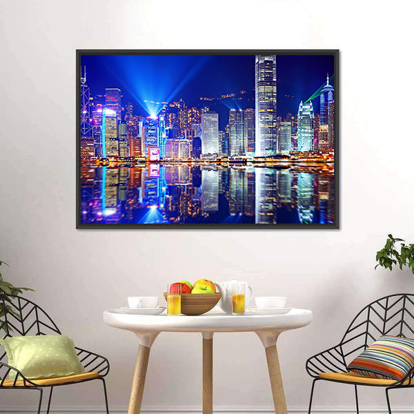 Hong Kong Island Skyline at Night Canvas Wall Art
