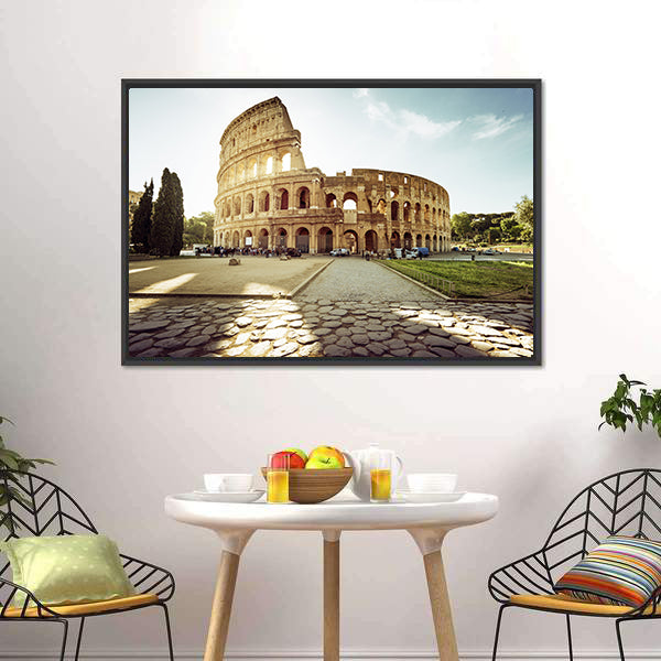 Colosseum In Rome And Morning Sun Italy Canvas Wall Art-5 Horizontal-Gallery Wrap-22" x 12"-Tiaracle