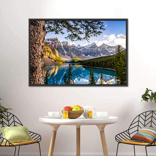 Moraine Lake & Mountains Canvas Wall Art-3 Horizontal-Gallery Wrap-25" x 16"-Tiaracle