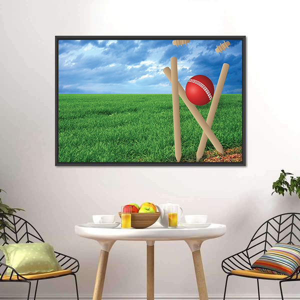 Grass And Cricket Set With Blue Sky Canvas Wall Art-5 Horizontal-Gallery Wrap-22" x 12"-Tiaracle
