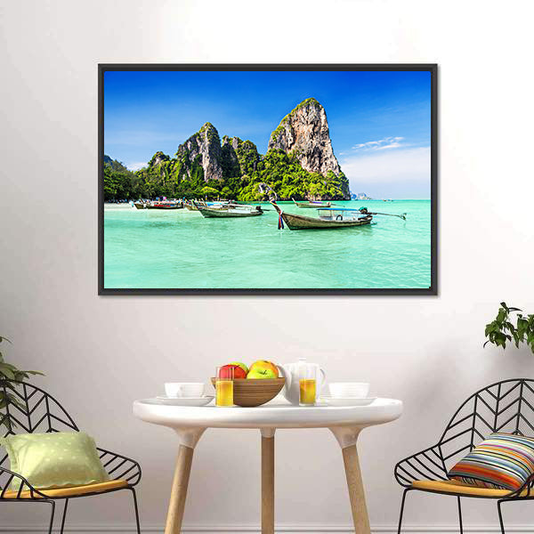 Longtale Boats At Beach Thailand Canvas Wall Art-5 Horizontal-Gallery Wrap-22" x 12"-Tiaracle