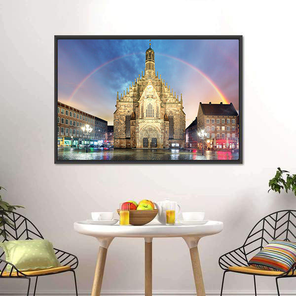 Frauenkirche Church With Rainbow Canvas Wall Art-5 Horizontal-Gallery Wrap-22" x 12"-Tiaracle
