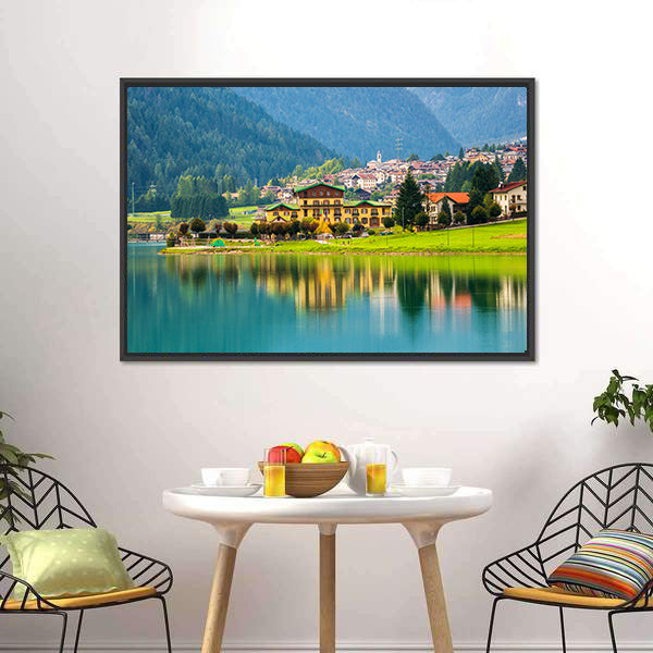 Lake Auronzo with Village Reflection Canvas Wall Art