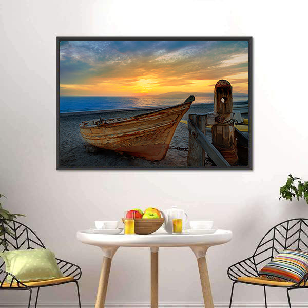 Boat In San Miguel Beach Canvas Wall Art-3 Horizontal-Gallery Wrap-25" x 16"-Tiaracle