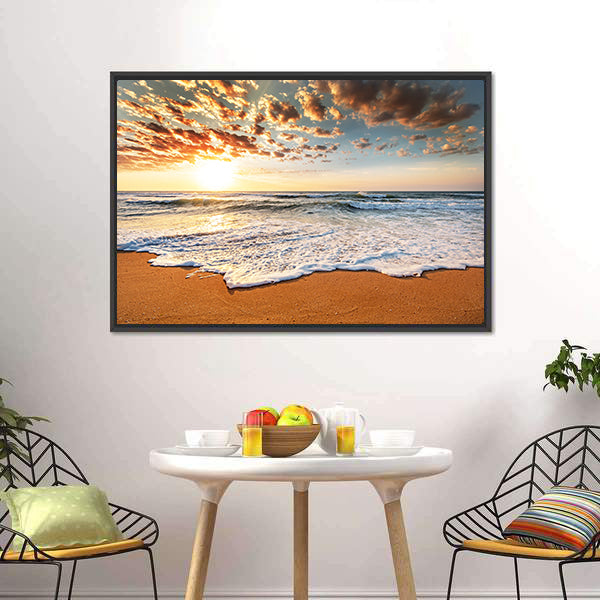 Brilliant Ocean Beach Sunrise Canvas Wall Art-5 Horizontal-Gallery Wrap-22" x 12"-Tiaracle