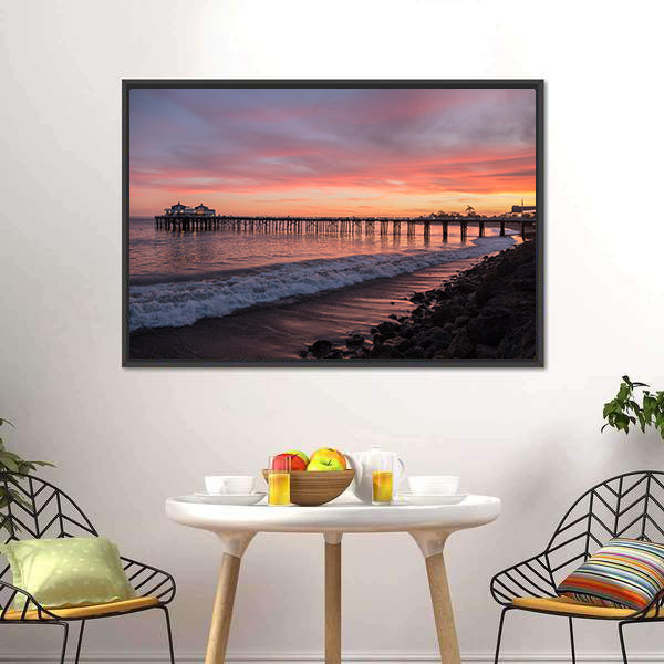 Malibu Pier Pacific At Sunset Canvas Wall Art-5 Horizontal-Gallery Wrap-22" x 12"-Tiaracle