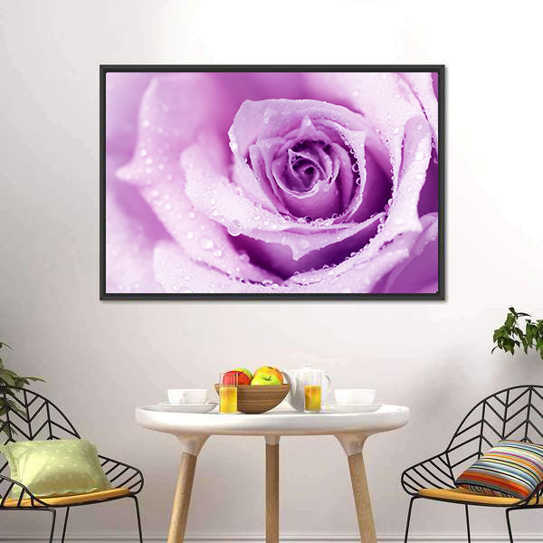 Abstract Purple Rose with Dew Drops Canvas Wall Art