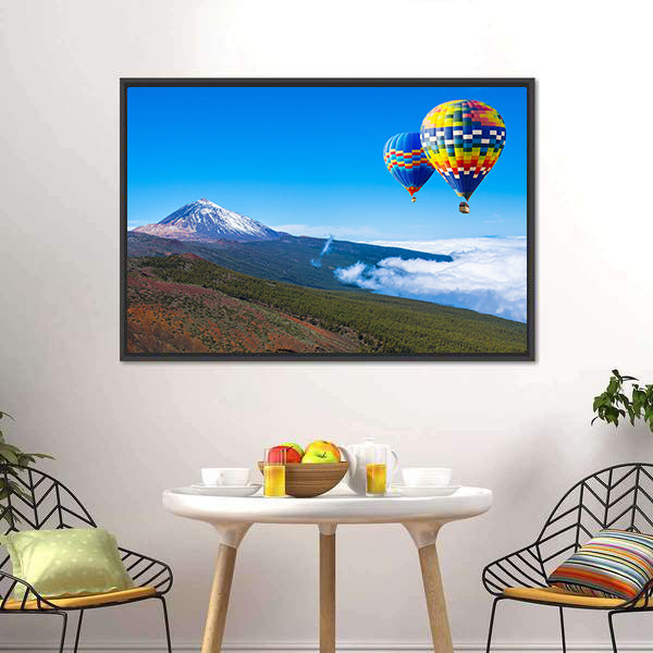 Hot Air Balloons Over Snow-capped Mountain Canvas Wall Art