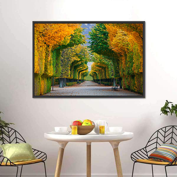 Long Road In Autumn Park Canvas Wall Art-5 Horizontal-Gallery Wrap-22" x 12"-Tiaracle