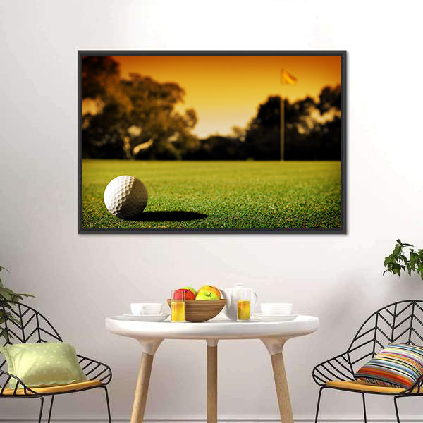 Golf Ball At Evening Sunset Canvas Wall Art