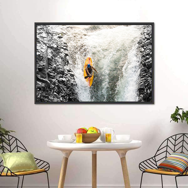 Kayaker Surging Through Tumbling Water Canvas Wall Art
