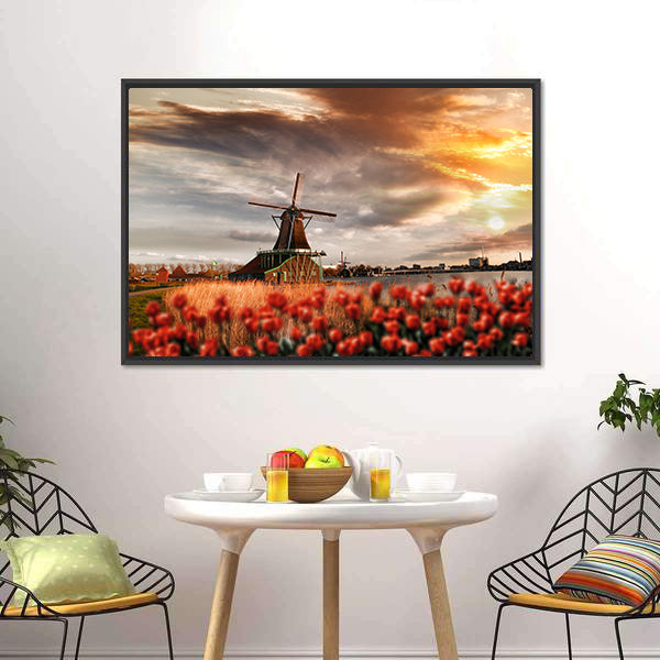 Dutch Windmills Amsterdam Canvas Wall Art-3 Horizontal-Gallery Wrap-25" x 16"-Tiaracle